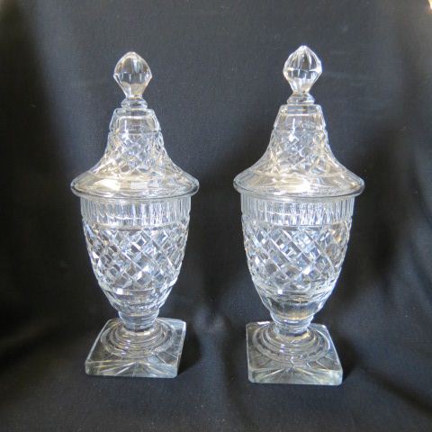 Appraisal: Pair of Regency Cut Glass Covered Jars