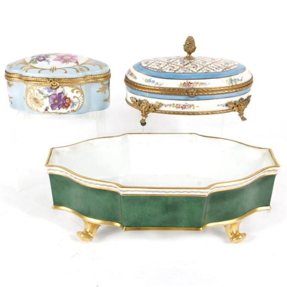 Appraisal: LIMOGES FRENCH HAND PAINTED PORCELAIN PC TWO JEWELRY BOXES AND