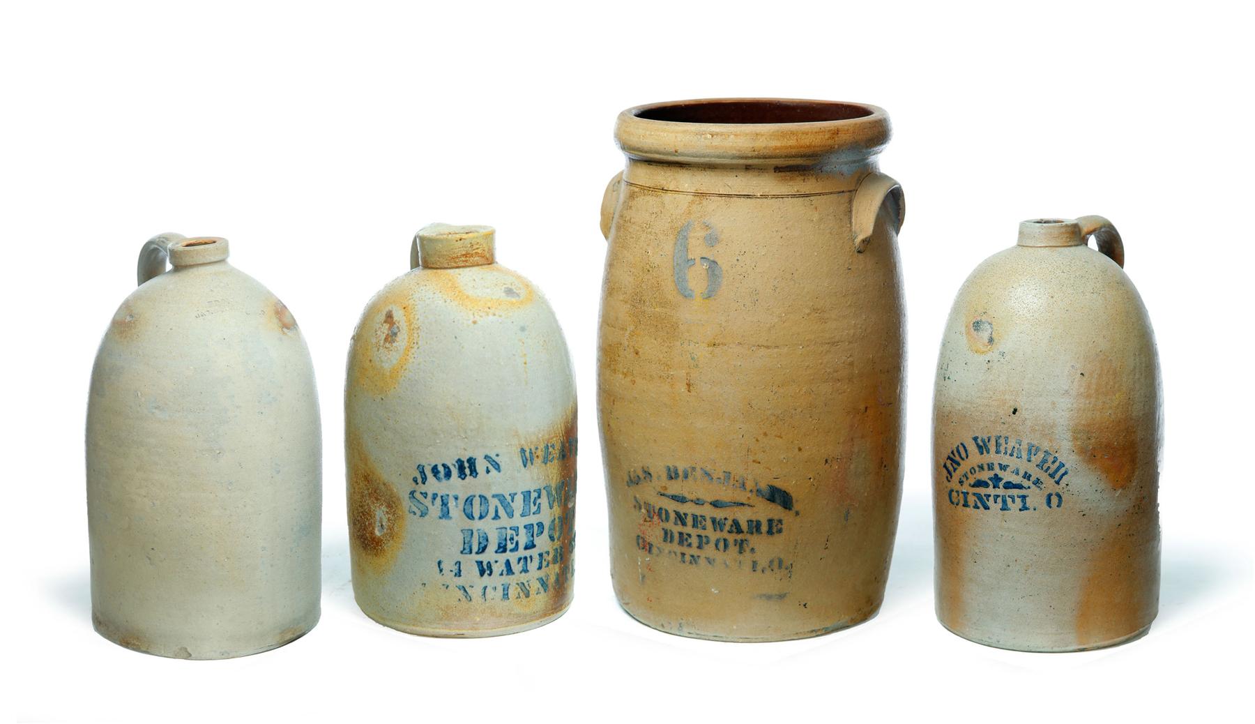 Appraisal: FOUR PIECES OF STONEWARE All marked for Cincinnati Ohio th