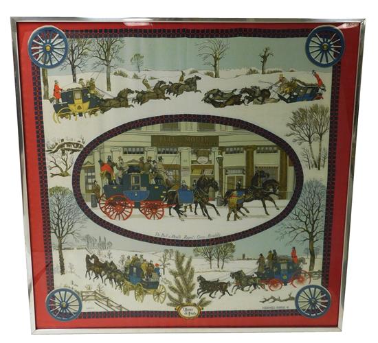 Appraisal: th C Hermes Phillipe Ledoux silk scarf framed behind glass