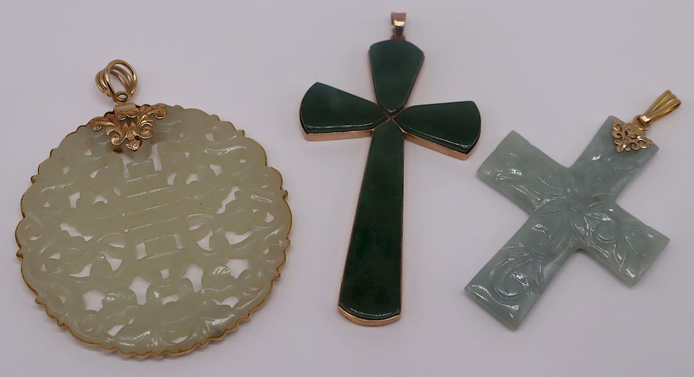 Appraisal: JEWELRY kt Gold and Jade Pendant Grouping Includes a kt