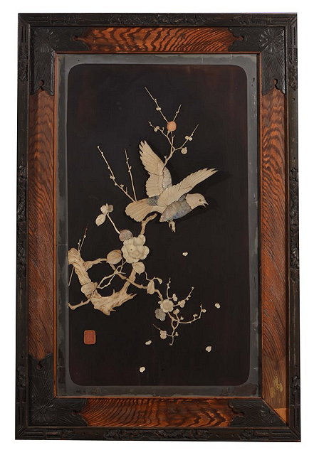 Appraisal: A PAIR OF JAPANESE LACQUER AND BONE OVERLAID PANELS and