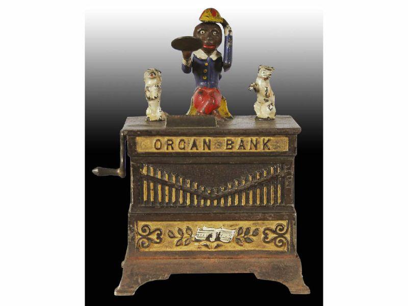 Appraisal: Organ Bank Cast Iron Mechanical Bank Cat Dog Description Circa