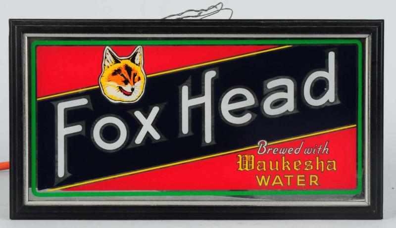 Appraisal: Fox Head Beer Reverse Glass Light-Up Sign Nice brilliant bright