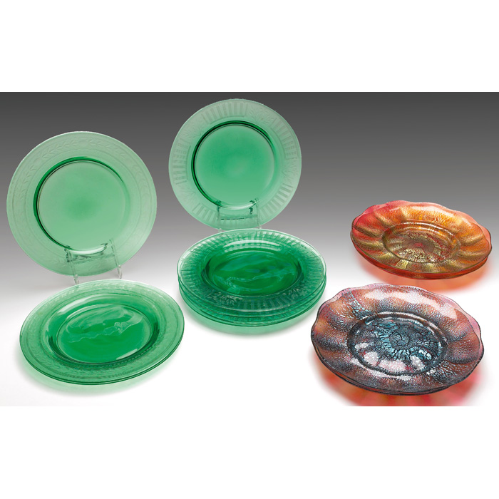 Appraisal: Art Glass plates set of three in green glass with