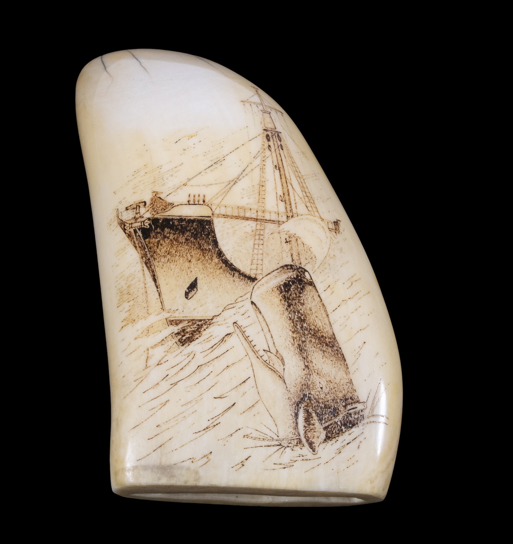 Appraisal: SCRIMSHAW WHALE'S TOOTH Depicting a whale breaching the sea surface