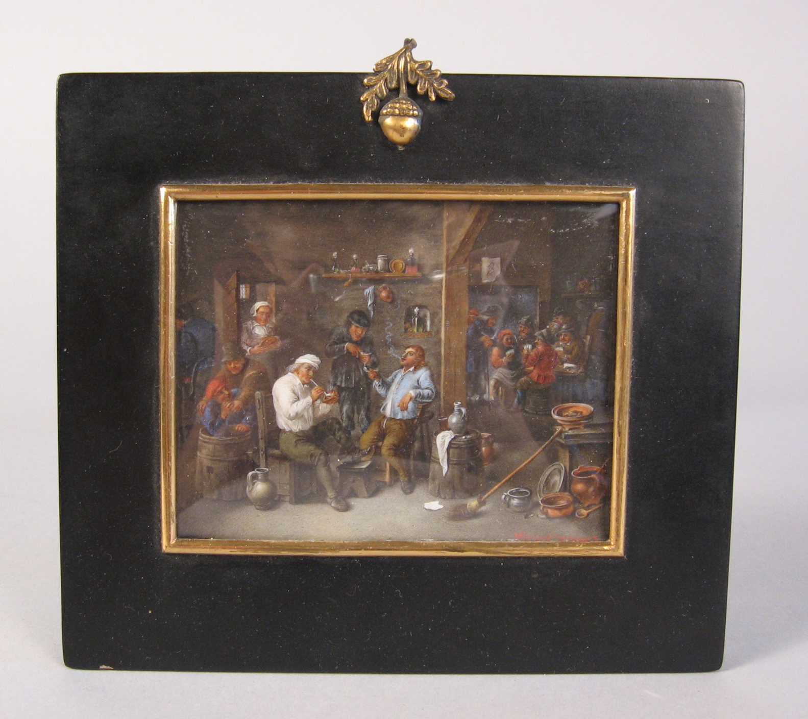 Appraisal: Dutch School miniature painting the smokers after david teniers the