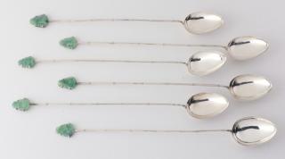 Appraisal: Chinese jade tipped teaspoons l Set of six Chinese jade