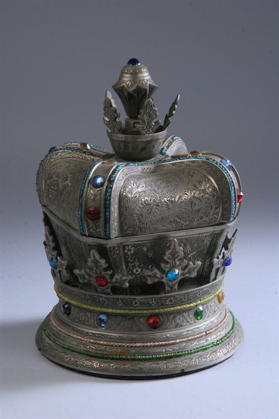 Appraisal: SWISS THORENS JEWEL ENCRUSTED PEWTER CROWN-FORM MUSIC BOX th century