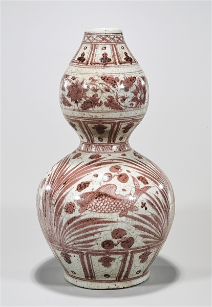 Appraisal: Chinese red and white porcelain double gourd vase with fish