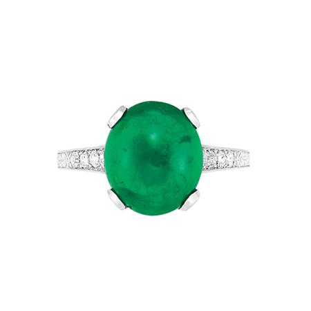 Appraisal: Platinum Cabochon Emerald and Diamond Ring Estimate -