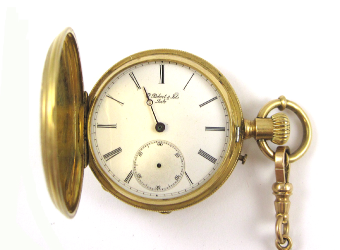 Appraisal: EIGHTEEN KARAT GOLD HUNTER CASE POCKET WATCH P Robert Fils