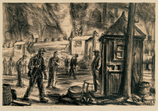 Appraisal: REGINALD MARSH Erie R R Yards Lithograph on Chine appliqu