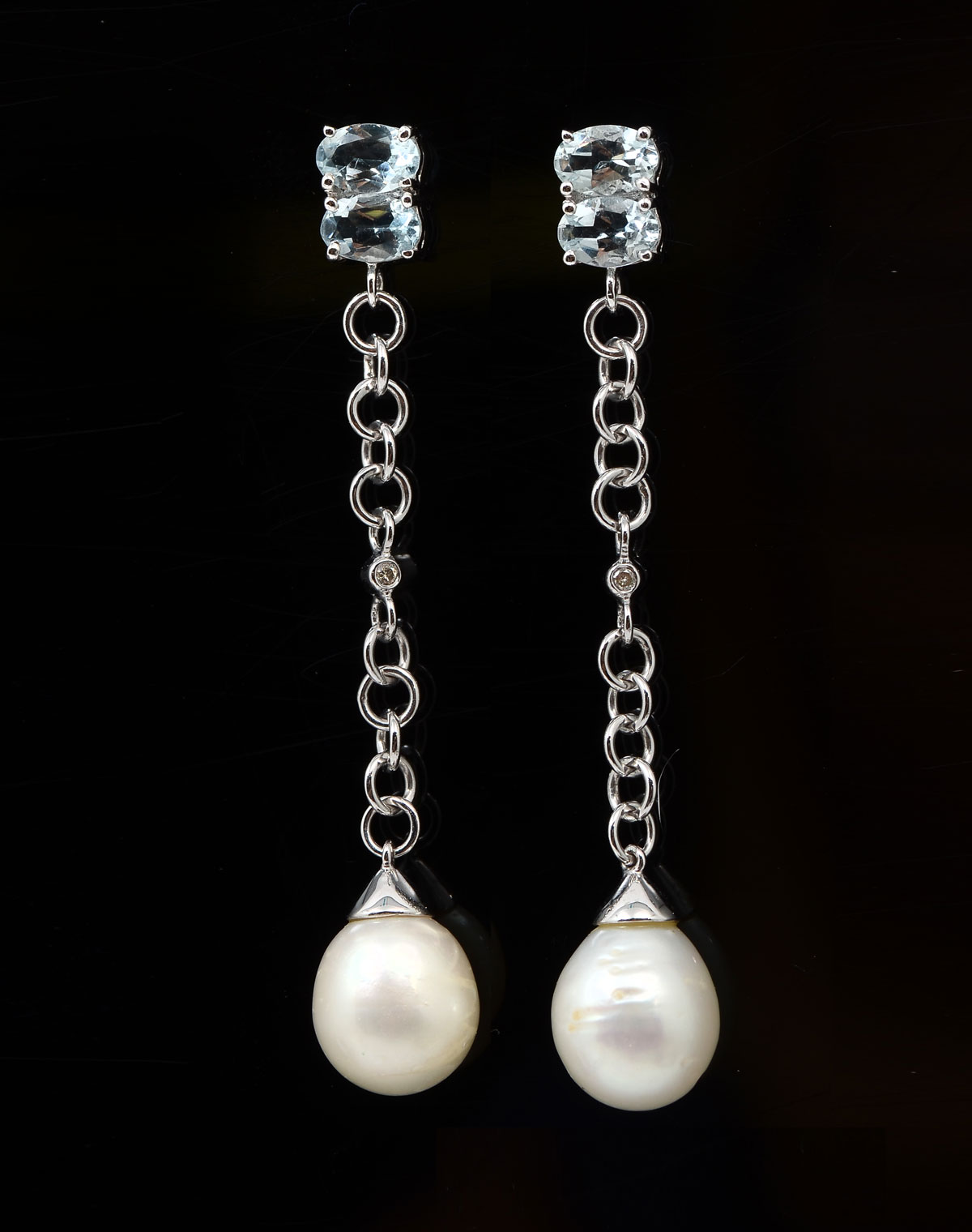 Appraisal: K PEARL AQUAMARINE DIAMOND EARRINGS K white gold earrings contain