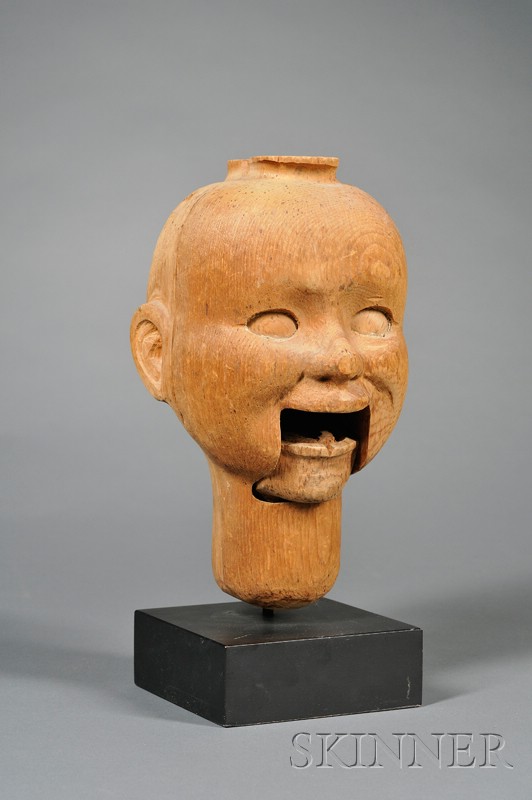 Appraisal: Carved Wooden Ventriloquist's Dummy Head probably America early to mid-