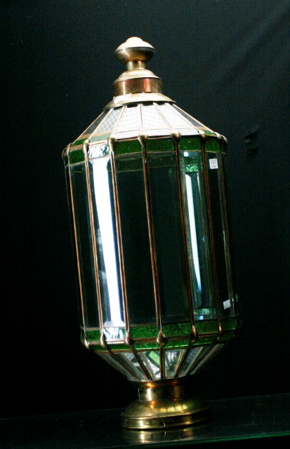 Appraisal: A North African gilt metal and tinted glass hanging light