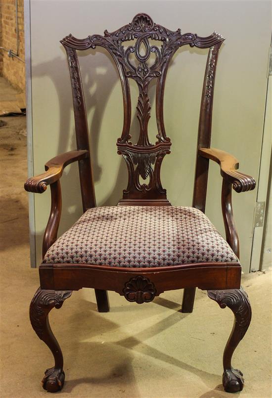 Appraisal: Sale Lot A Chippendale Style Mahogany Open Armchair with upholstered