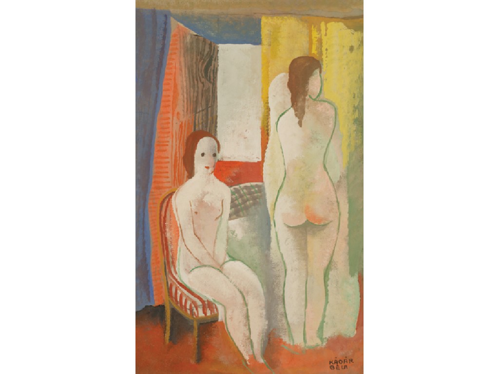 Appraisal: BELA KADAR Two nudes in an interior signed gouache x