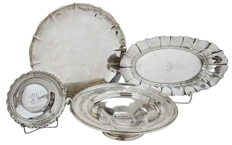 Appraisal: Four Sterling Trays American th century most round with openwork