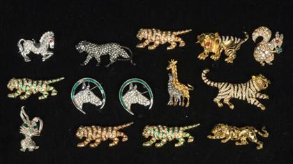 Appraisal: Group of rhinestone brooches s Including exotic cats and assorted