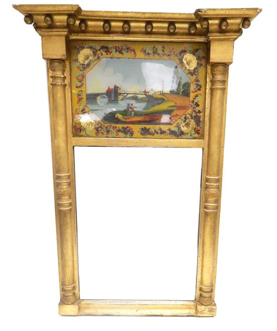 Appraisal: Early th C Federal gilt wall mirror reverse painted tablet