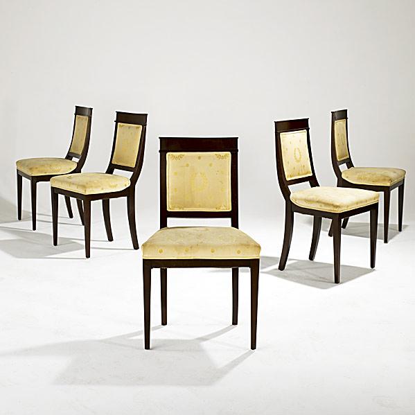 Appraisal: BIEDERMEIER DINING CHAIRSSet of fiveMahogany upholstered seats and backs th