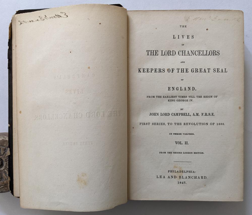 Appraisal: RARE BOOK LIVES OF THE LORD CHANCELLORS VOL II The