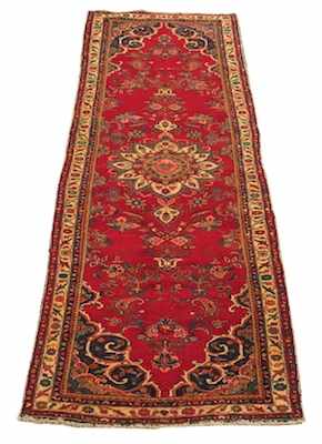 Appraisal: A Signed Bidjar Runner Red ground with starburst medallion with