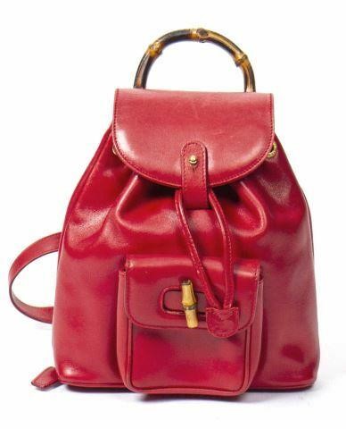 Appraisal: Gucci bamboo backpack in red leather with bamboo top handle