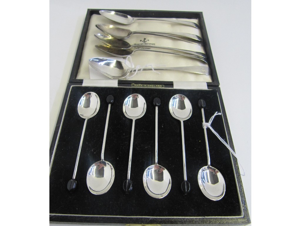 Appraisal: Lot comprising a cased set of six silver coffee bean