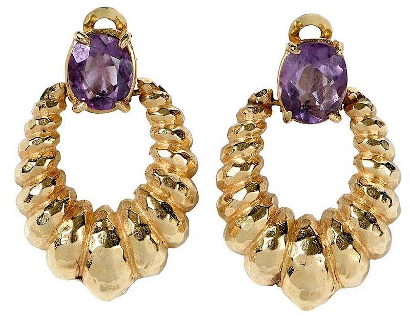 Appraisal: kt Amethyst Earclips hammered-style doorknocker design each with one oval