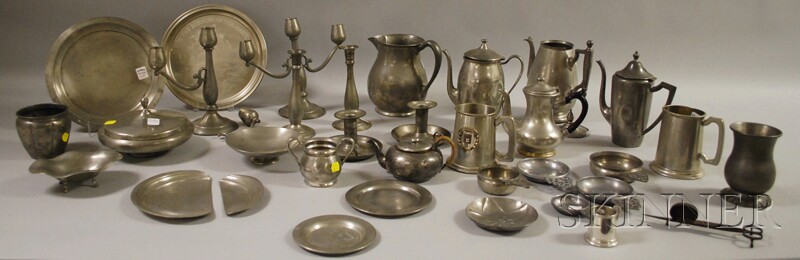 Appraisal: Approximately Thirty Pieces of Decorative Pewter Tableware and Hollowware