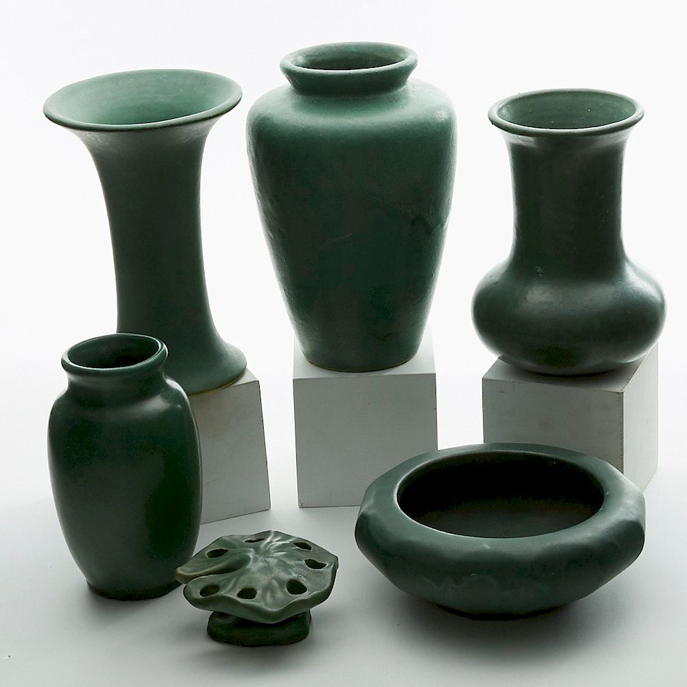 Appraisal: Grp Pcs Arts and Crafts Matte Green Pottery Group of