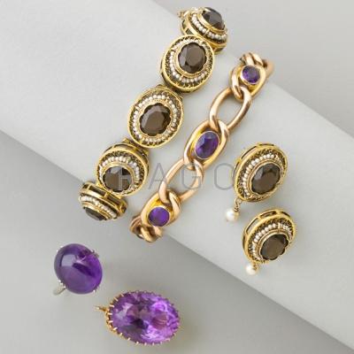 Appraisal: GOLD JEWELRY WITH AMETHYST OR UMBER QUARTZ k gold curb