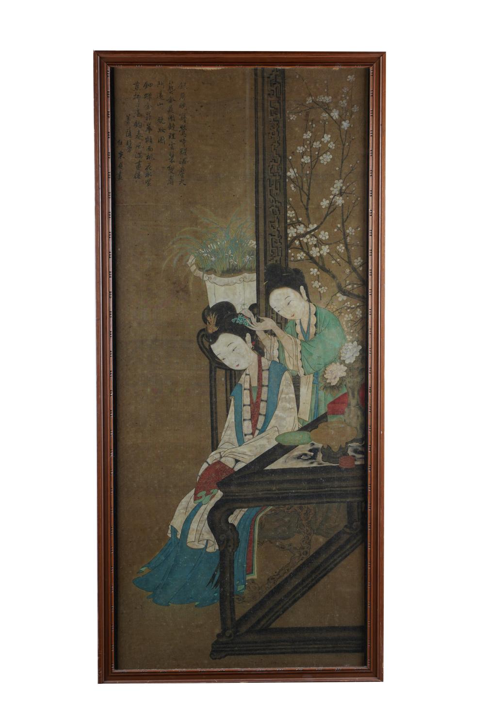 Appraisal: FRAMED CHINESE SCROLL PAINTINGCondition areas of foxing to upper half