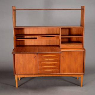 Appraisal: Danish Cabinet Drop Front Desk Bookshelf Danish Cabinet With Sliding