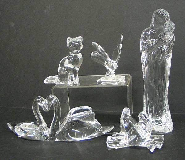 Appraisal: A collection of five Baccarat glass figures or animals Comprising