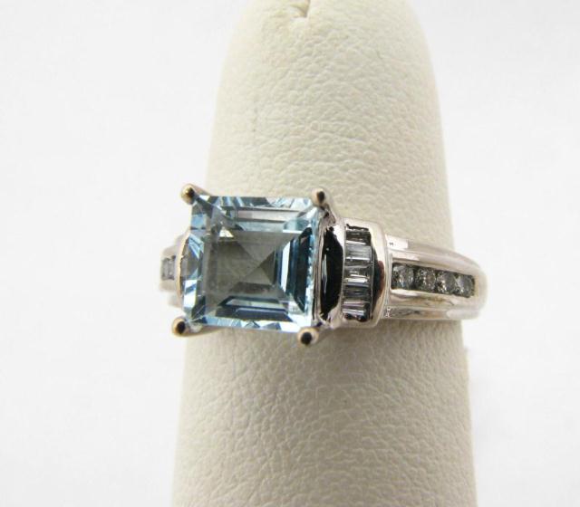 Appraisal: Lady's k WG Princess Cut Blue Topaz Diamond Ring