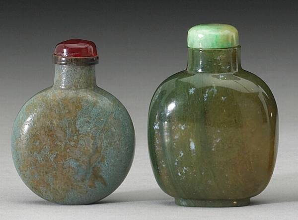 Appraisal: Four agate snuff bottles th Century Including a very well