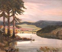 Appraisal: F Barger German th Century Landscape Oil on canvas by