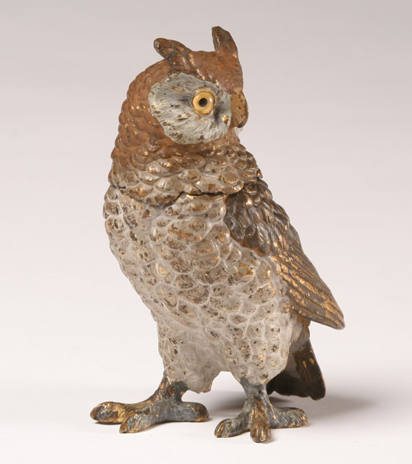 Appraisal: Vienna bronze inkwell in the form of a glass-eyed owl