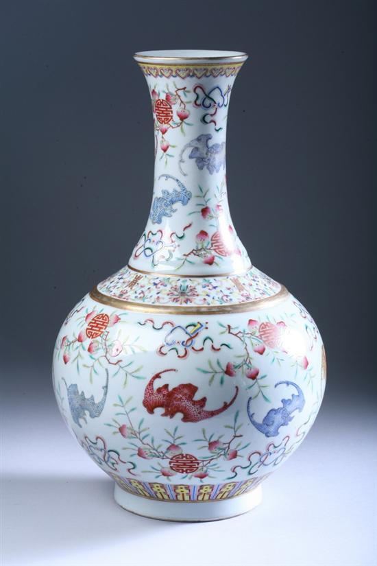 Appraisal: CHINESE FAMILLE ROSE PORCELAIN PEACH AND BAT VASE Guangxu six-character