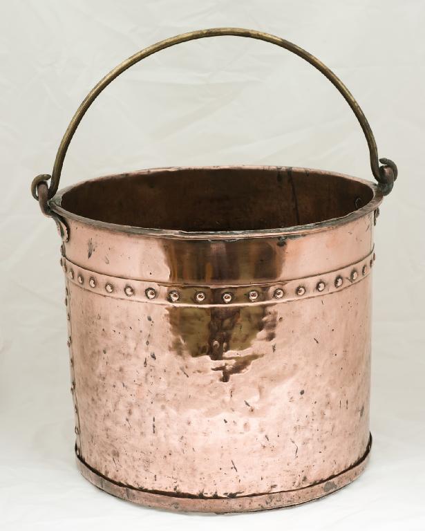 Appraisal: th CENTURY COPPER COAL BUCKET of cylindrical riveted construction and