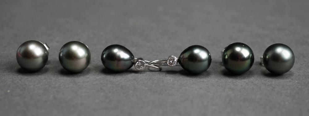 Appraisal: Three Pairs of Tahitian Pearl Pierced Earrings Pearls measuring approx