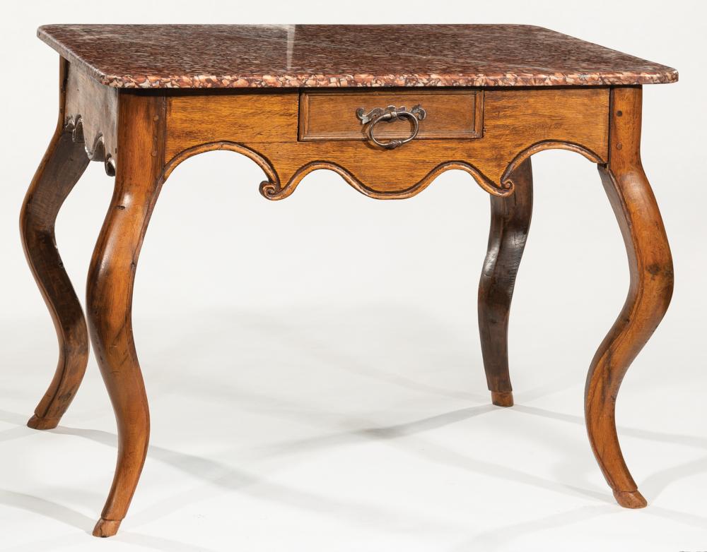 Appraisal: Provincial Louis XV-Style Pied de Biche Side Table later marble