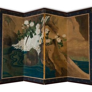 Appraisal: A Japanese Four Panel Table Screen TH CENTURY Each panel