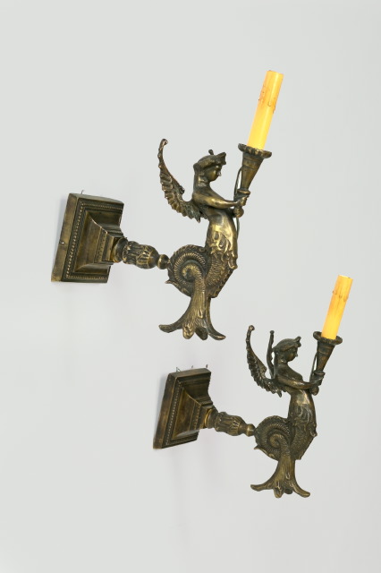 Appraisal: Pair of Edwardian Bronze-Patinated Brass Sconces first quarter th century