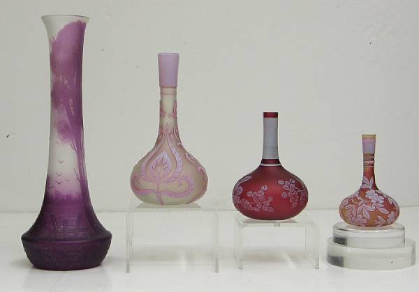 Appraisal: An assembled group of four European cameo glass vases late