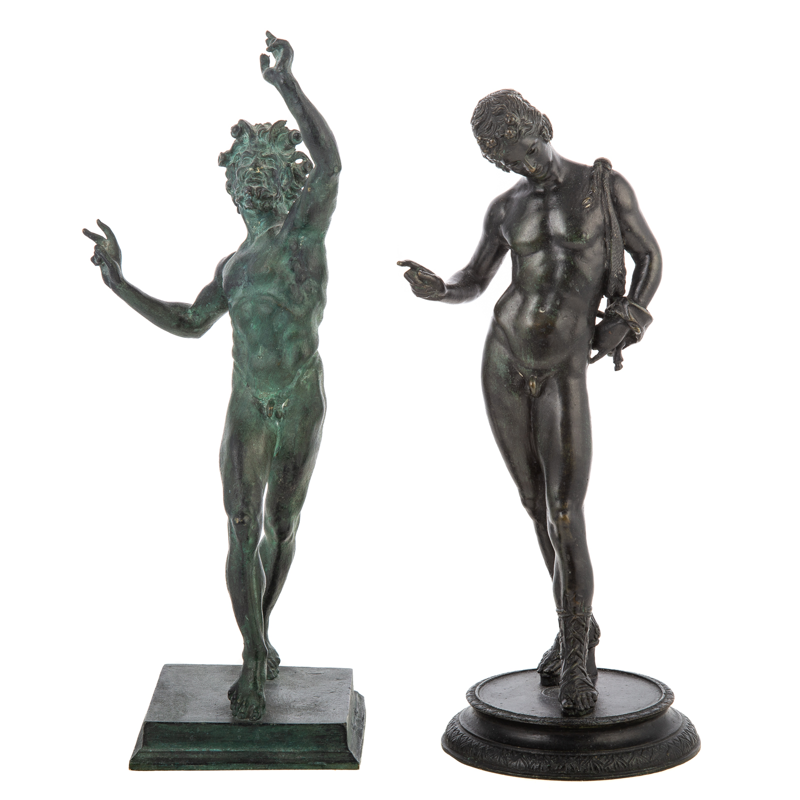 Appraisal: TWO GRANDE TOUR BRONZE FIGURES Early th century Faun of