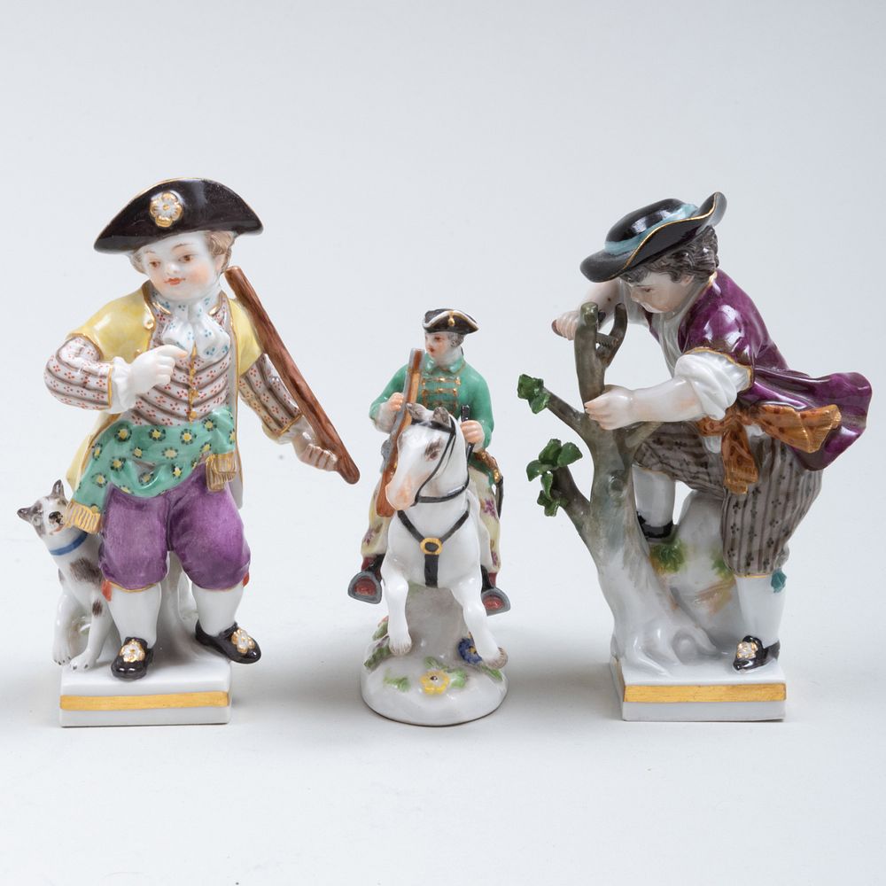 Appraisal: Meissen Porcelain Miniature Equestrian Figure and Two Figures of Boys